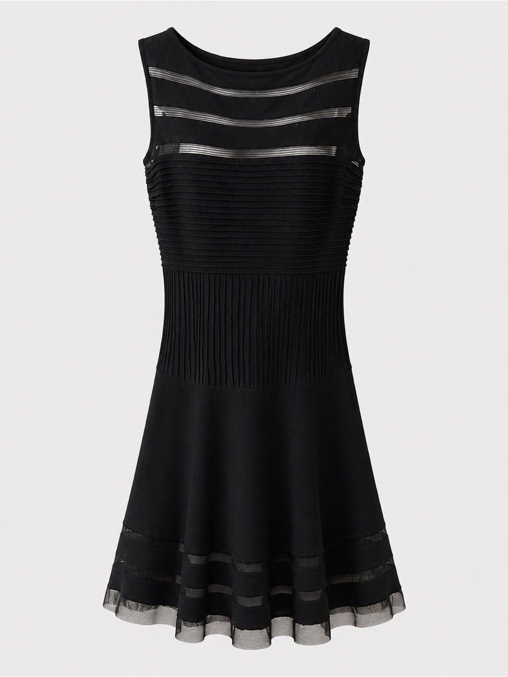 Tadashi Shoji Black Mesh Illusion Cocktail Dress Sleeveless Size L EUC